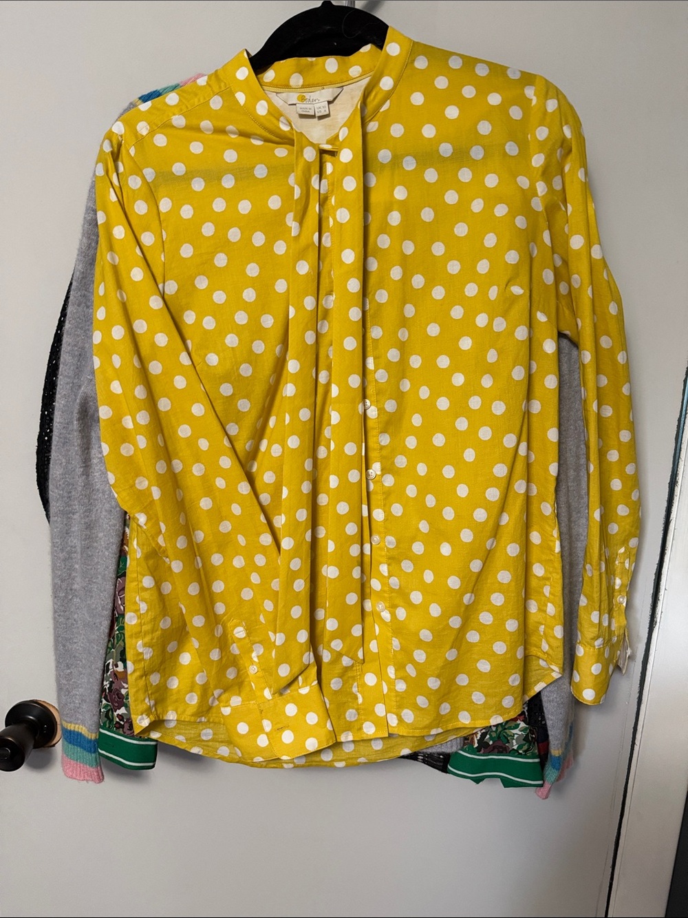 Boden Yellow White Polka Dot Long-Sleeve Blouse